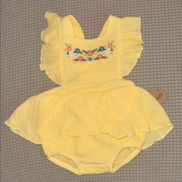 Yellow Baby Romper with Floral Embroidery - Picture 1 of 2